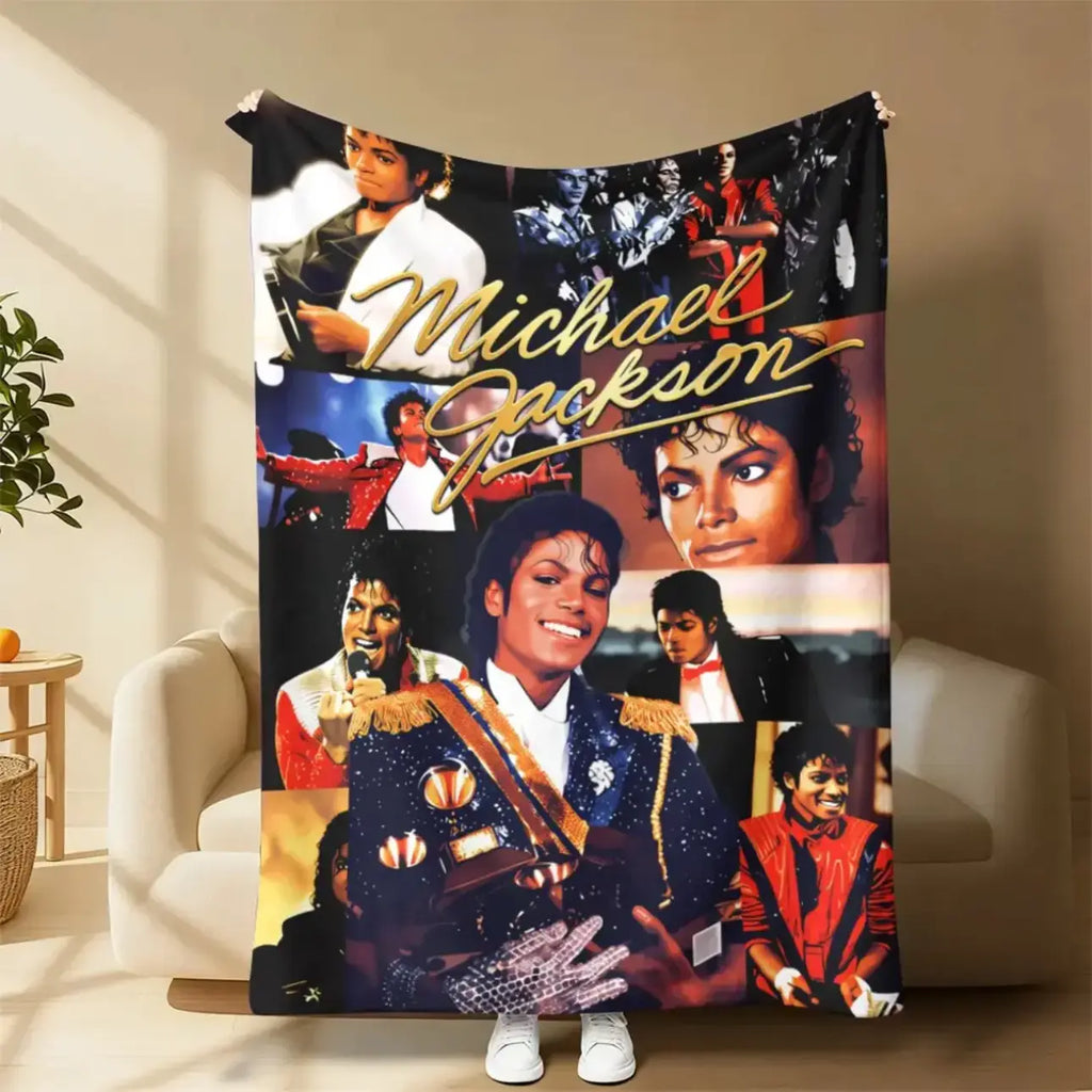 Michael Jackson MJ Music Legend Throw Blanket, Pop Singer Collage Graphic Soft Cozy Plush Bed Blanket, Lightweight Warm Blankets for Bedroom Decor, Couch Sofa Living Room, Birthday Gifts for Music Fans