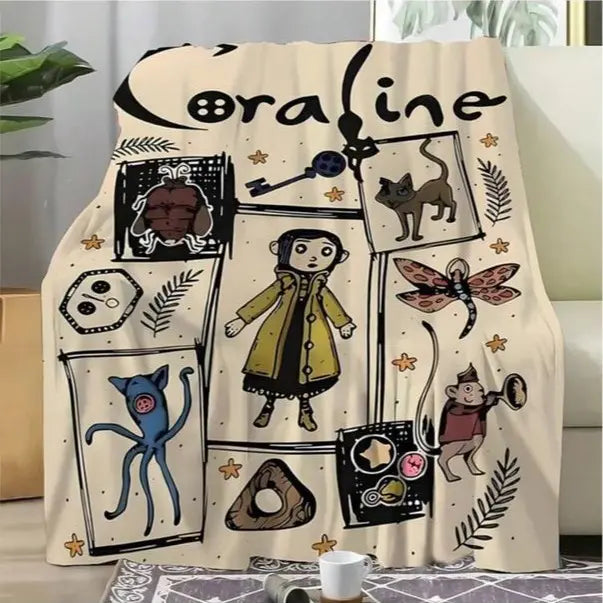 Coraline Cartoon Throw Blanket, Gothic Fantasy Girl Black Cat Soft Cozy Plush Bed Blanket, Lightweight Warm Blankets for Kids Bedroom Decor, Couch Sofa Living Room, Birthday Gifts for Fans