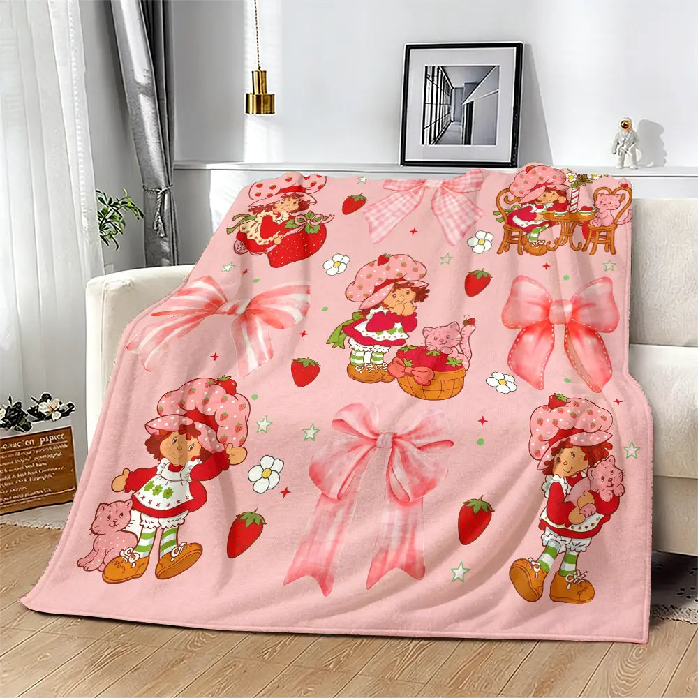 Countdown Sale! Ultra-Soft Flannel Cartoon Print Strawberry Charm Blanket - Flash Sale Home Items, Contemporary Bedroom/Sofa Bedding Throw, Teen Girl Gift, Girly Home Accessory