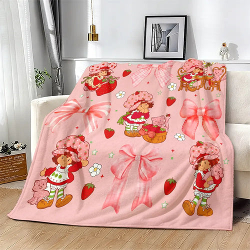 Countdown Sale! Ultra-Soft Flannel Cartoon Print Strawberry Charm Blanket - Flash Sale Home Items, Contemporary Bedroom/Sofa Bedding Throw, Teen Girl Gift, Girly Home Accessory