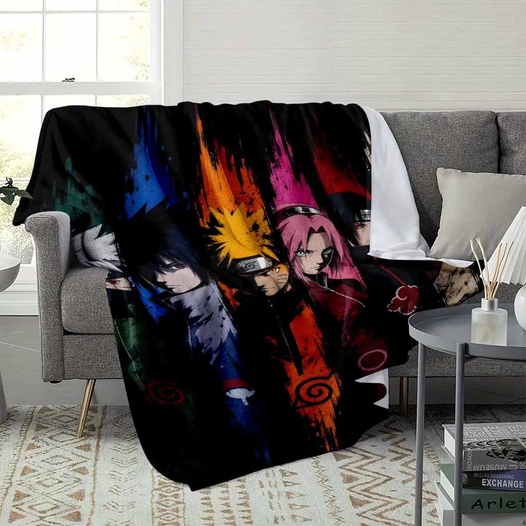 Japanese Anime Ninja Flannel Blanket - Vibrant Abstract Brushstroke Artwork, Soft Warm Lightweight Durable, Ideal for Bedrooms, Living Rooms, Fan Gifts, Decorative Throws, Movie Companions