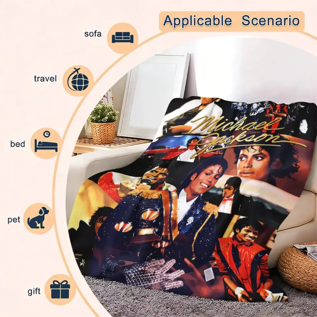 Michael Jackson MJ Music Legend Throw Blanket, Pop Singer Collage Graphic Soft Cozy Plush Bed Blanket, Lightweight Warm Blankets for Bedroom Decor, Couch Sofa Living Room, Birthday Gifts for Music Fans