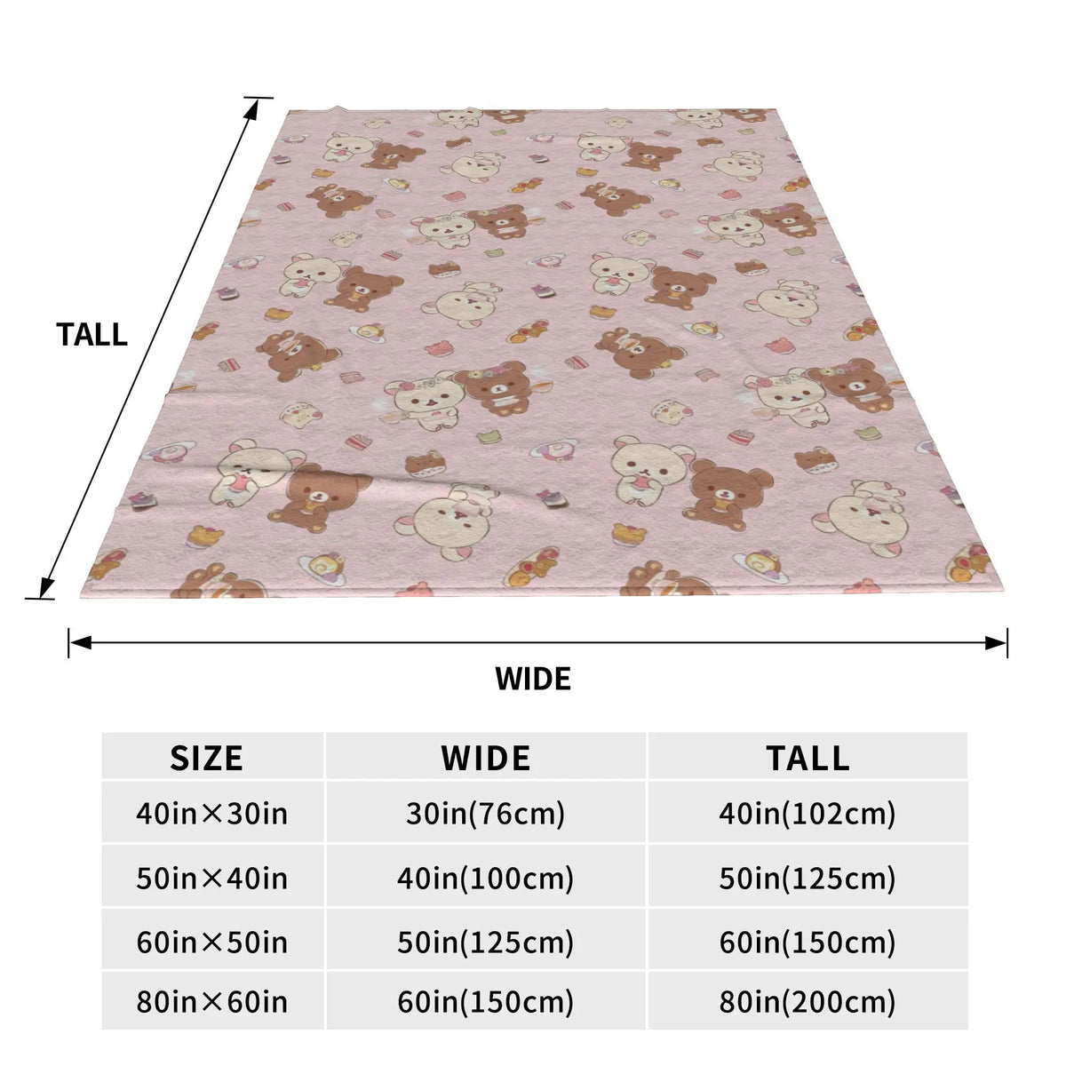 Kawaii Rilakkuma Knitted Flannel Throw Blanket - Figure Print Bed Accessories, Cutecore Stuff, Cozy Girly Room Stuff, Teen Room Decor, Soft Warm Summer AC Use, Home Goods Gift for Girls