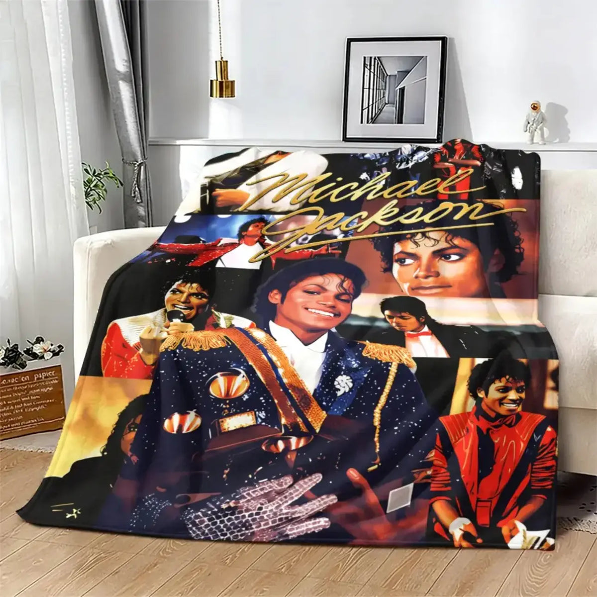 Michael Jackson MJ Music Legend Throw Blanket, Pop Singer Collage Graphic Soft Cozy Plush Bed Blanket, Lightweight Warm Blankets for Bedroom Decor, Couch Sofa Living Room, Birthday Gifts for Music Fans