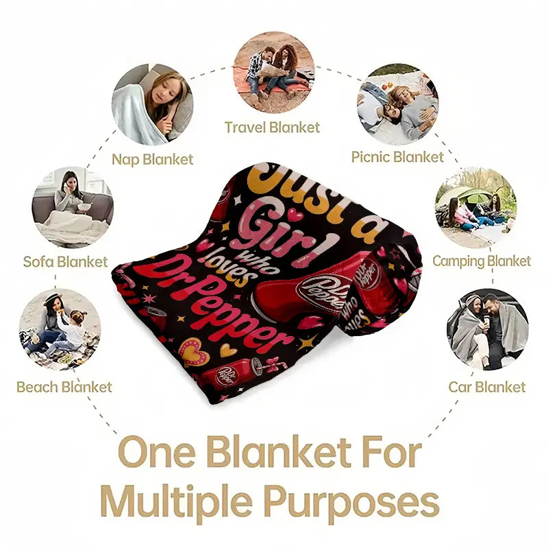 Dr Pepper Character-Themed Flannel Lap Fleece Throw Blanket, Pink Bow Heart Art Print, Cozy Setup for Sofa Bed Travel, Gifts for Women Gf Gift Feel Cosy Home Decor for Soda Enthusiasts Girls