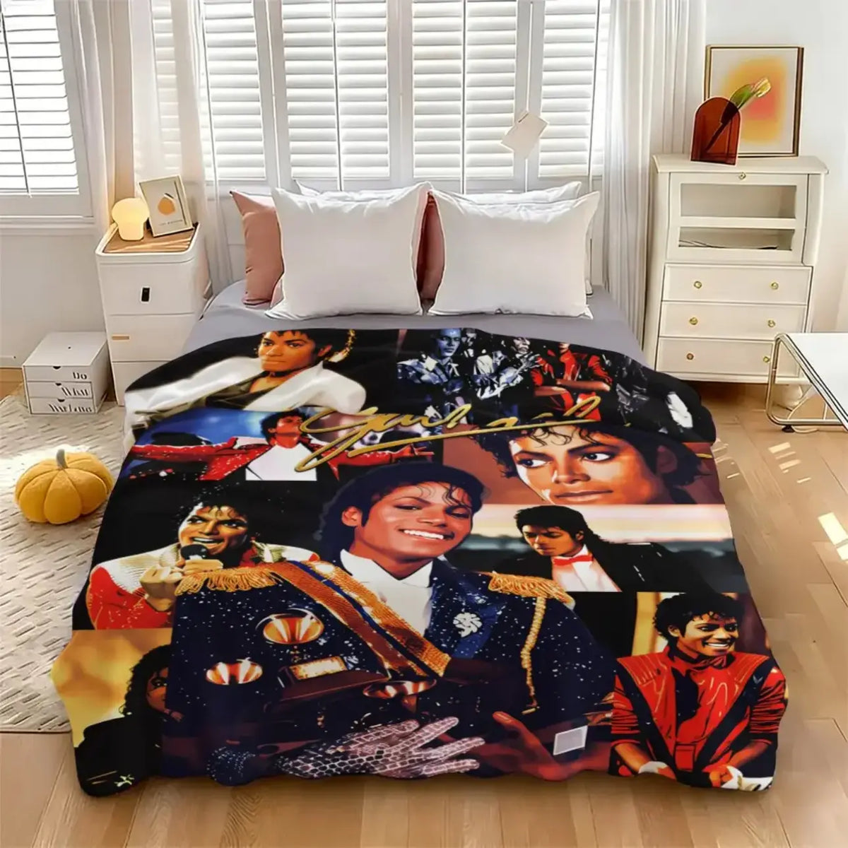 Michael Jackson MJ Music Legend Throw Blanket, Pop Singer Collage Graphic Soft Cozy Plush Bed Blanket, Lightweight Warm Blankets for Bedroom Decor, Couch Sofa Living Room, Birthday Gifts for Music Fans