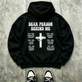 Dear Person Behind Me Christian Cross Bible Verse Hoodie, Oversized Inspirational Faith Streetwear Pullover Sweatshirt