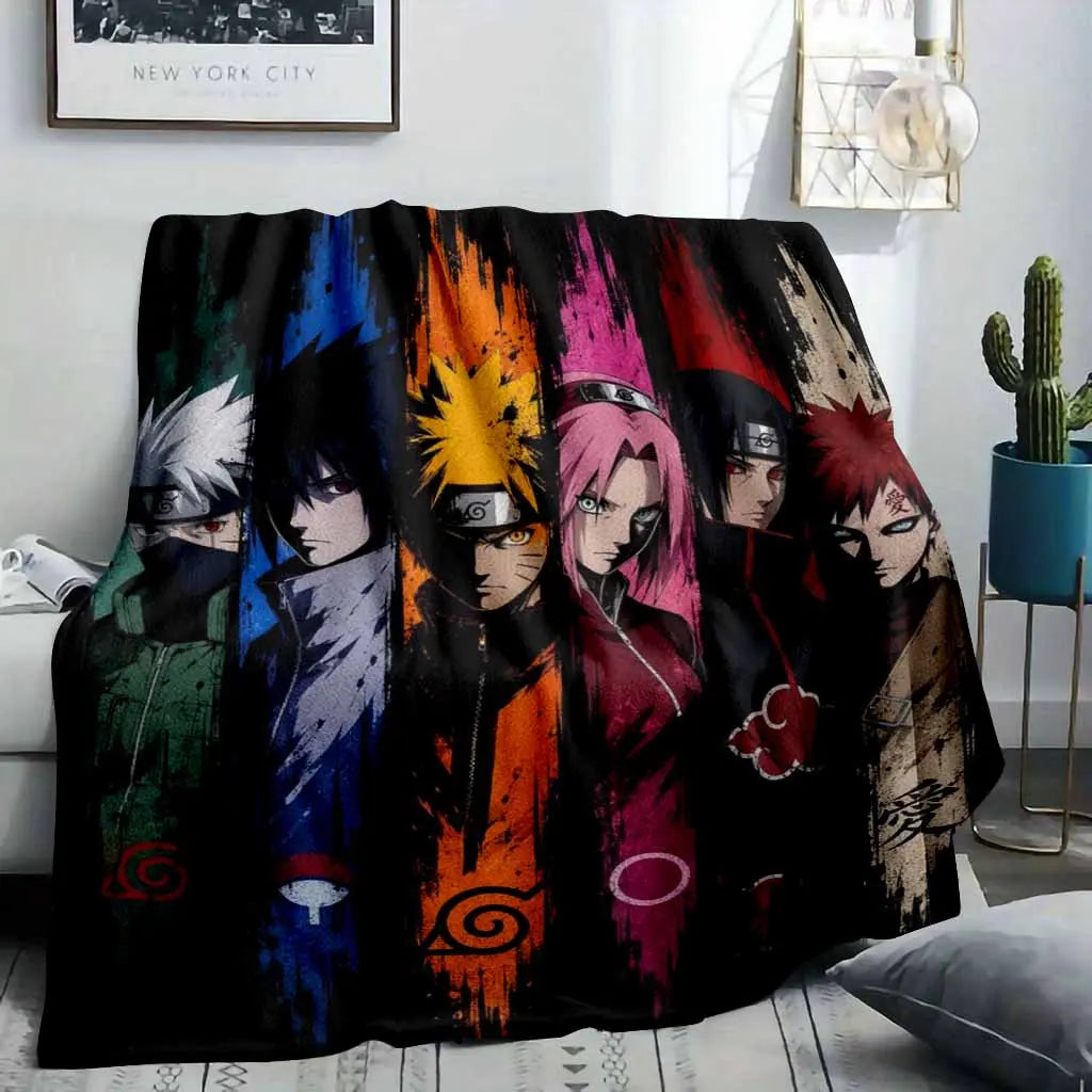 Japanese Anime Ninja Flannel Blanket - Vibrant Abstract Brushstroke Artwork, Soft Warm Lightweight Durable, Ideal for Bedrooms, Living Rooms, Fan Gifts, Decorative Throws, Movie Companions