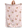 Kawaii Rilakkuma Knitted Flannel Throw Blanket - Figure Print Bed Accessories, Cutecore Stuff, Cozy Girly Room Stuff, Teen Room Decor, Soft Warm Summer AC Use, Home Goods Gift for Girls