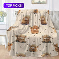Cute Highland Cow Pattern Flannel Fleece Blanket, Soft Warm Nap Throw for Sofa & Bed, Lightweight Cozy Blanket for Home & Office, Multifunctional Fluffy Blanket, Decorative Gift #GLOBAL PICKS