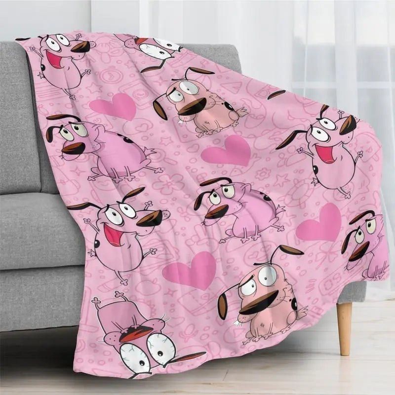 Cowardly Dog - Courage Pink Cartoon Blanket Soft Funny Throw Blanket Cozy Lightweight Plush Portable Cover Blanket For Sofa,Warm Gift For Birthday,Christmas,Multiple Blanket