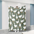Sage Green Plush Flannel Fabric Decorative Throw Blanket - Cute White Goose Bird Motifs, Soft Cozy Warm Fuzzy Animal-Themed Blanket, Multi-Size for Bedroom Sofa, Ideal Gift for Home Decor Enthusiasts