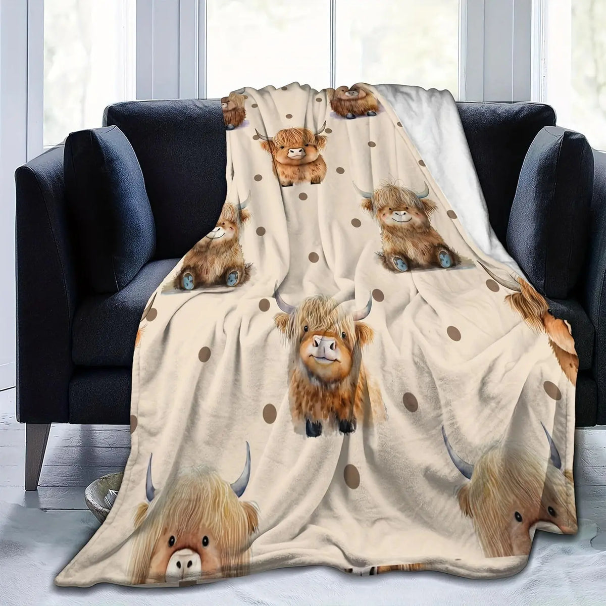 Cute Highland Cow Pattern Flannel Fleece Blanket, Soft Warm Nap Throw for Sofa & Bed, Lightweight Cozy Blanket for Home & Office, Multifunctional Fluffy Blanket, Decorative Gift #GLOBAL PICKS